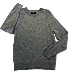 BR 100% Italian Merino Wool Sweater Gray Raglan Sleeve Crew Neck Size Medium